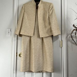 Kasper 3/4 Sleeve Textured Sheath Dress With Mandarin Collar Jacket.